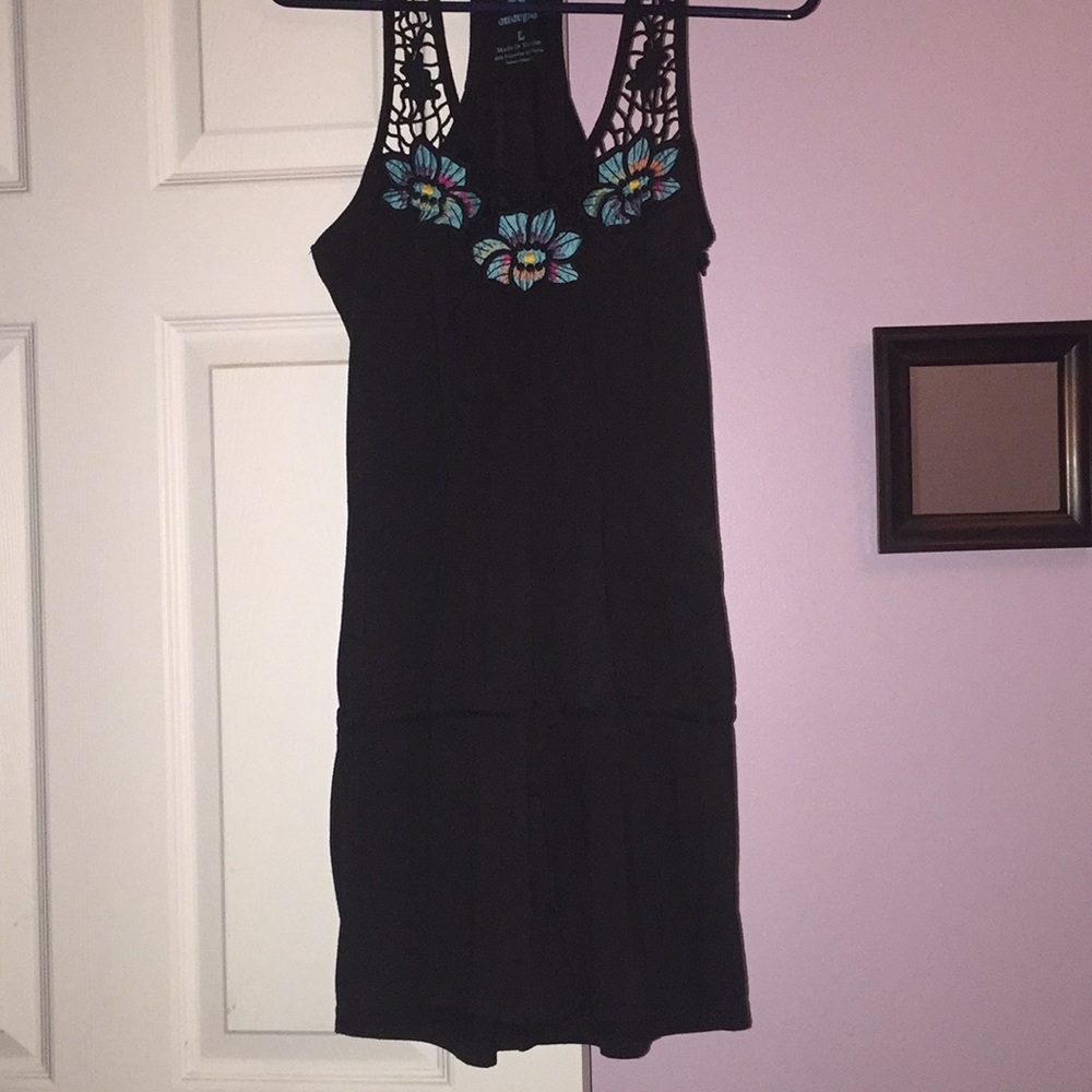 Energie Black Romper w/ Blue Flowers L